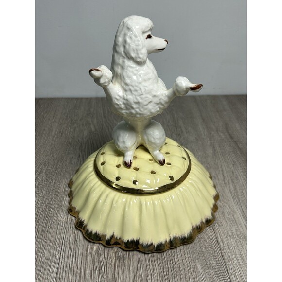 VTG MCM Porcelain Poodle Trinket Box Vanity Dish A. Stelin Regency Yellow Gold - Picture 5 of 15